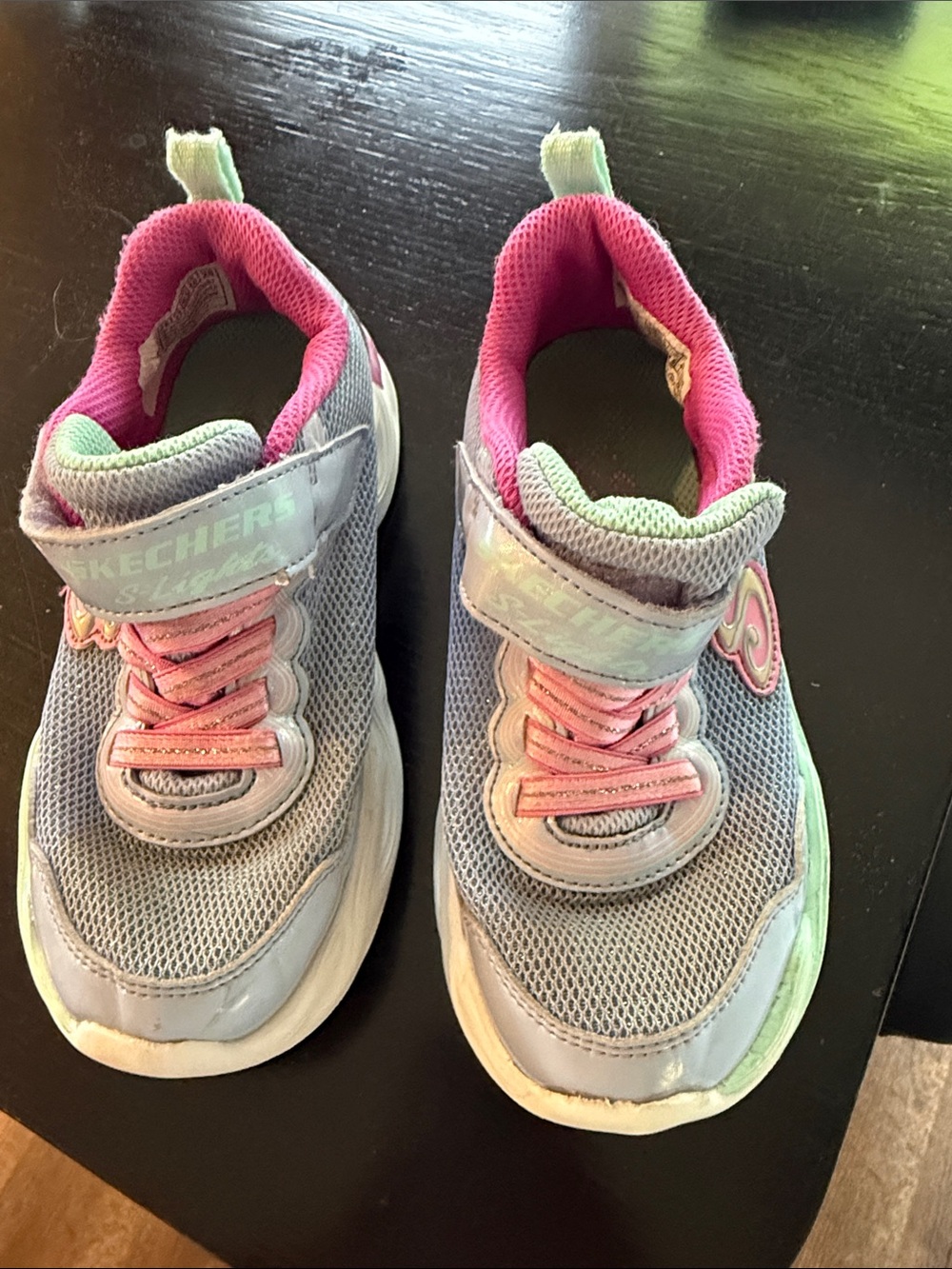 Skechers Kids Gray and Pink Mesh Hook-and-Loop Sneakers